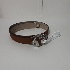 Time And Tru Wide Western Suede Brown Leather Belt with Silver Buckle